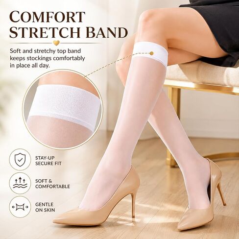 Women Sheer Knee High Stockings, 20 Denier, Lightweight, Everyday Wear in Saudi Arabia
