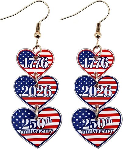 July 4th Independence Day Earrings American Flag USA 250th Anniversary Merchandise 1776 2026 250th Anniversary Celebration Gift Red White Blue USA Earring in Kuwait