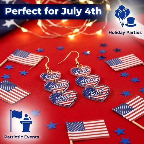 July 4th Independence Day Earrings American Flag USA 250th Anniversary Merchandise 1776 2026 250th Anniversary Celebration Gift Red White Blue USA Earring in Kuwait
