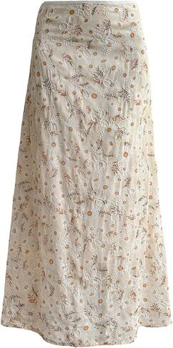 SOLY HUX Women's Floral Maxi Skirt Boho Embroidered Low Rise Flowy Vacation Skirts in Kuwait