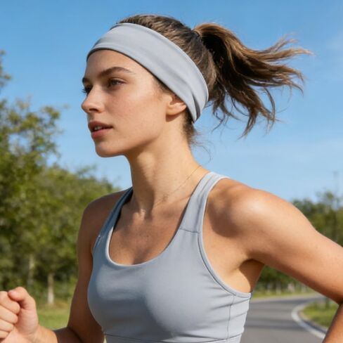 1 Pack Sweat Absorb Headband for Men & Women,Athletic Headband for Running Yoga Workout,Wide Fashion Headband for Daily Wear,Soft & Stretchy Non Slip Sweatband（Light Blue） in Kuwait