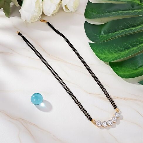 Efulgenz Indian Mangalsutra for Women Indian Bollywood Traditional Ethnic CZ Mangalsutra Pendant Necklace Black Beads Mangalsutra Jewelry for Women in Kuwait