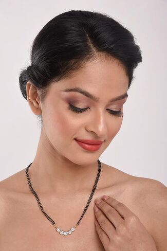 Efulgenz Indian Mangalsutra for Women Indian Bollywood Traditional Ethnic CZ Mangalsutra Pendant Necklace Black Beads Mangalsutra Jewelry for Women in Kuwait