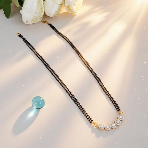Efulgenz Indian Mangalsutra for Women Indian Bollywood Traditional Ethnic CZ Mangalsutra Pendant Necklace Black Beads Mangalsutra Jewelry for Women in Kuwait