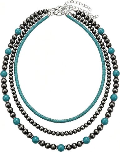 Western Turquoise Jewelry Set for Women, Pendant Necklace and Dangle Earrings, Southwestern Boho Cowgirl Jewelry with Oxidized Silver Beads in Kuwait