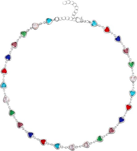 Elegant Heart Crystal Necklace/Bracelet Multi-Color Gemstone Link Chain Silver Plated Love Heart Design Jewelry for Women in Saudi Arabia