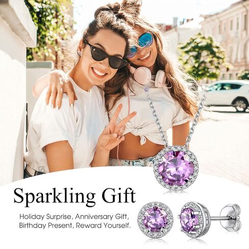 Bestyle Sterling Silver Birthstone Earrings & Rings Set, June Purple Alexandrite Earrings for Women in Kuwait