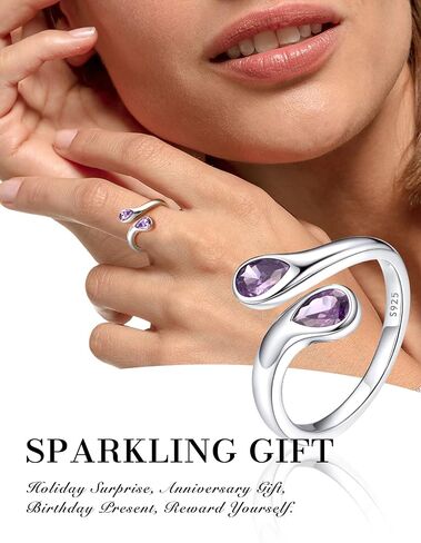 Bestyle Sterling Silver Birthstone Earrings & Rings Set, June Purple Alexandrite Earrings for Women in Kuwait
