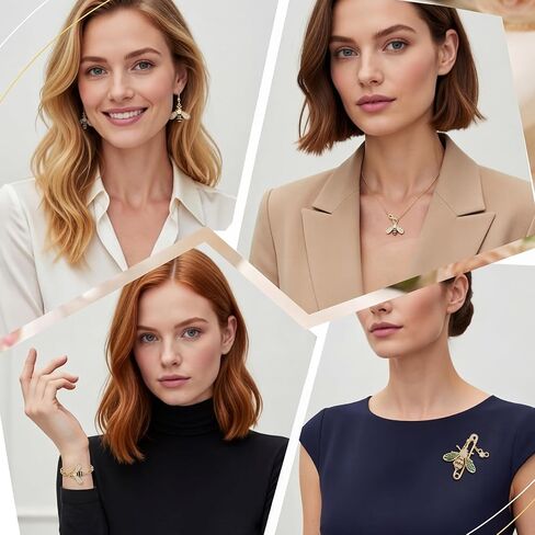 Sureio 4 Pcs Bee Jewelry Gift Set for Women, Yellow Gold Crystal Copper Bee Earrings, Bracelet, Necklace and Brooch Pin for Animal Jewelry Accessory Gift for Women in Kuwait