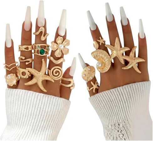 Chunky Gold Rings for Women, Non Tarnish Statement Ring Set for Her, Trendy Adjustable Gold Plated Stackable Open Stacking Rings for Boho Prom Birthday Party in Saudi Arabia