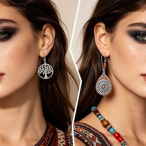 59Pcs Boho Western Jewelry Set for Women, Turquoise Style Necklace Earrings Bracelets and Rings Set, Vintage Silver Tone Cowgirl Jewelry Country Concert Assorted Accessories in Kuwait