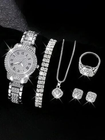 5-Piece Silver Jewelry Set – Necklace Bracelet & More for Women Men | Valentine’s Day Mother’s Day Gifts in Kuwait