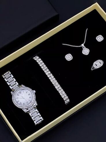 5-Piece Silver Jewelry Set – Necklace Bracelet & More for Women Men | Valentine’s Day Mother’s Day Gifts in Kuwait