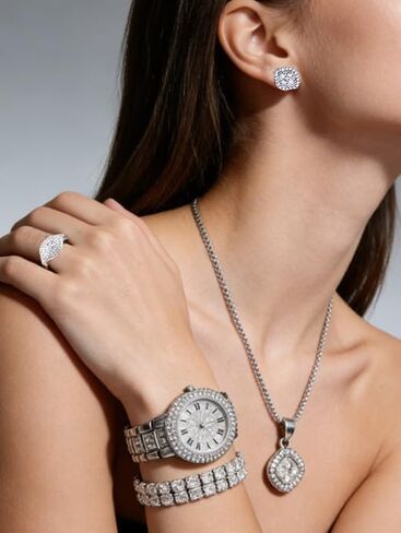 5-Piece Silver Jewelry Set – Necklace Bracelet & More for Women Men | Valentine’s Day Mother’s Day Gifts in Kuwait