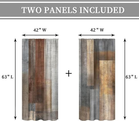 Abstract Brown Grey Curtains 42Wx63H Inch Rod Pocket Rustic Vintage Geometric Blocks Farmhouse Country Minimalist Art Printed Simple Living Room Bedroom Window Drapes Treatment 2 Panels in Saudi Arabia