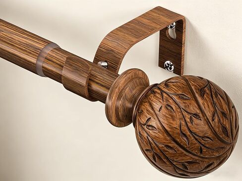 Wood Curtain Rods for Windows 18 to 45 Inch, 1" Adjustable Heavy Duty Boho Drapery Rod Decorative Curtain Rods with Finials Rustic Window Treatment Rods for Kitchen Farmhouse Bedroom Patio in Saudi Arabia
