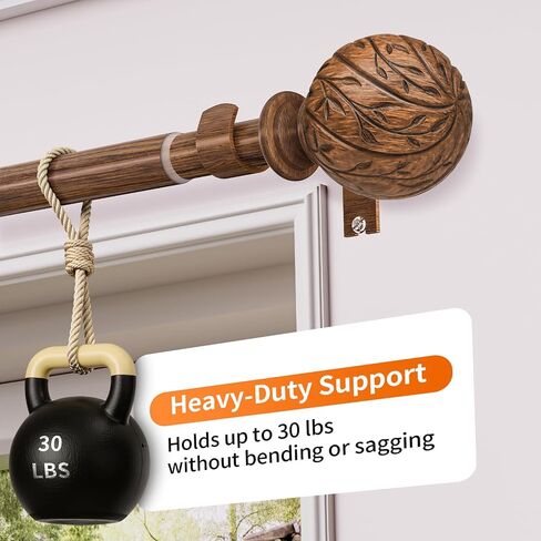 Wood Curtain Rods for Windows 18 to 45 Inch, 1" Adjustable Heavy Duty Boho Drapery Rod Decorative Curtain Rods with Finials Rustic Window Treatment Rods for Kitchen Farmhouse Bedroom Patio in Saudi Arabia