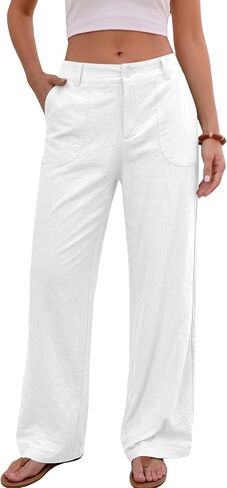 Women's 100% Cotton Wide Leg Pants Low Rise Baggy Lounge Pants with Pockets Summer Beach Trousers in Saudi Arabia