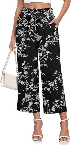 CATHY Womens Casual Wide Leg Pants Drawstring High Waisted Trousers with Pockets in Saudi Arabia