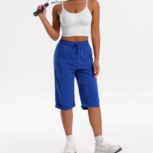 Womens Capri Pants Knee Length Casual Lightweigh Capris Summer Pant Straight Leg Loose Beach Bermuda Shorts with Pockets in Kuwait