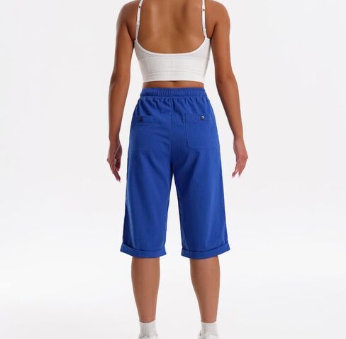 Womens Capri Pants Knee Length Casual Lightweigh Capris Summer Pant Straight Leg Loose Beach Bermuda Shorts with Pockets in Kuwait