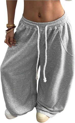 SweatyRocks المرأة حجم كبير Y2K واسعة الساق Sweatpants فضفاض مرونة الخصر برميل السراويل فانوس بنطلون in Kuwait