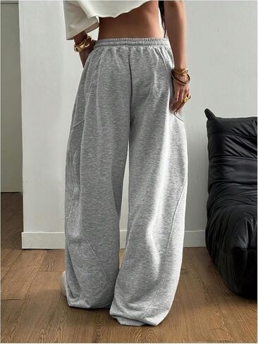 SweatyRocks المرأة حجم كبير Y2K واسعة الساق Sweatpants فضفاض مرونة الخصر برميل السراويل فانوس بنطلون in Kuwait