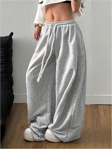 SweatyRocks المرأة حجم كبير Y2K واسعة الساق Sweatpants فضفاض مرونة الخصر برميل السراويل فانوس بنطلون in Kuwait