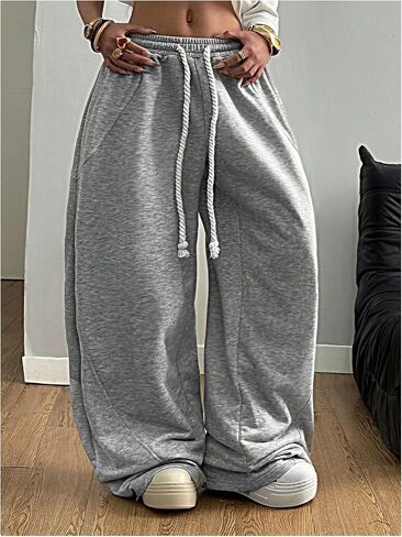 SweatyRocks المرأة حجم كبير Y2K واسعة الساق Sweatpants فضفاض مرونة الخصر برميل السراويل فانوس بنطلون in Kuwait