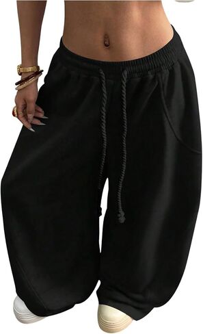 SweatyRocks المرأة حجم كبير Y2K واسعة الساق Sweatpants فضفاض مرونة الخصر برميل السراويل فانوس بنطلون in Kuwait