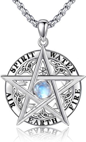 Pentagram Pentacle Necklace Moonstone Pentagram Pentacle Pendant Necklace 18K White Gold Plating with Oxidation Process Celtic Knot Tetragrammaton Jewelry for Women in Saudi Arabia