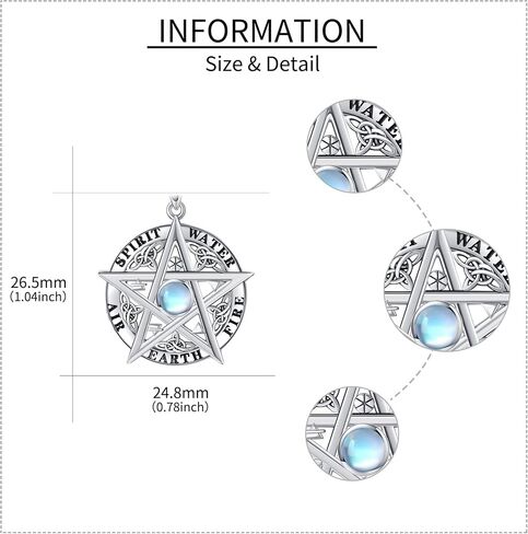 Pentagram Pentacle Necklace Moonstone Pentagram Pentacle Pendant Necklace 18K White Gold Plating with Oxidation Process Celtic Knot Tetragrammaton Jewelry for Women in Saudi Arabia