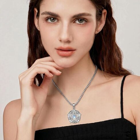 Pentagram Pentacle Necklace Moonstone Pentagram Pentacle Pendant Necklace 18K White Gold Plating with Oxidation Process Celtic Knot Tetragrammaton Jewelry for Women in Saudi Arabia