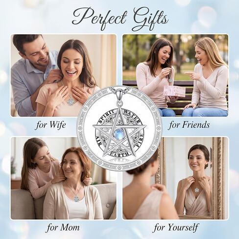 Pentagram Pentacle Necklace Moonstone Pentagram Pentacle Pendant Necklace 18K White Gold Plating with Oxidation Process Celtic Knot Tetragrammaton Jewelry for Women in Saudi Arabia