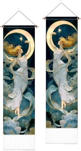 PLIGREAT Pack of 2 Mucha Woman Long Tapestry, Summer Girl Vertical Wall Tapestry Aesthetic Long Narrow Wall Hanging for Bedroom Living Room Bathroom Hallway Home Decorations, 52 x 13 Inch in Kuwait