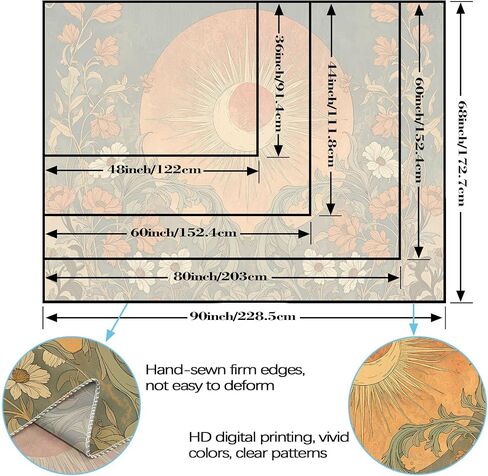 Yeoiat Tapestry Vintage Sun and Wildflowers Tapestries Retro 70s Floral Wall Tapestry Boho Hippie Garden Wall Hanging for Bedroom 90"x70" in Saudi Arabia