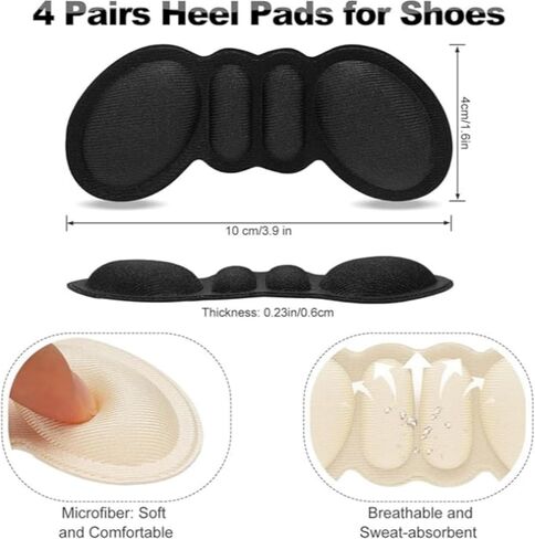4 Pairs Heel Grips & Pads for Loose Shoes - Stop Slip, Prevent Blisters, Improve Fit & Comfort Pale Apricot/Black in Kuwait