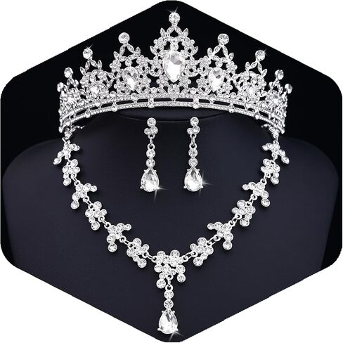 مجموعة مجوهرات Tiaras و Crowts للنساء أقراط وقلادة لحفلات الزفاف لمجموعات المجوهرات الزفاف الكريستانية للهدف لحفل عيد ميلاد الأزياء. in Kuwait