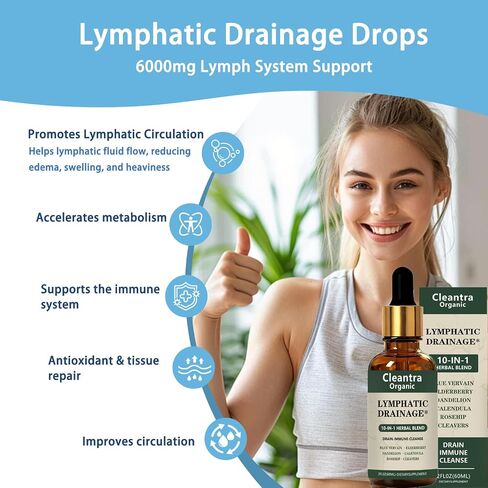 Cleantra Lymphatic Drainage Drops,Organic Lymphatic Drainage Supplement,10-in-1 Herbal Blend Cleanse Complex with Burdock,Dandelion,Elderberry,Fast-Absorbing Formula,2 fl oz (1PCS) in Saudi Arabia