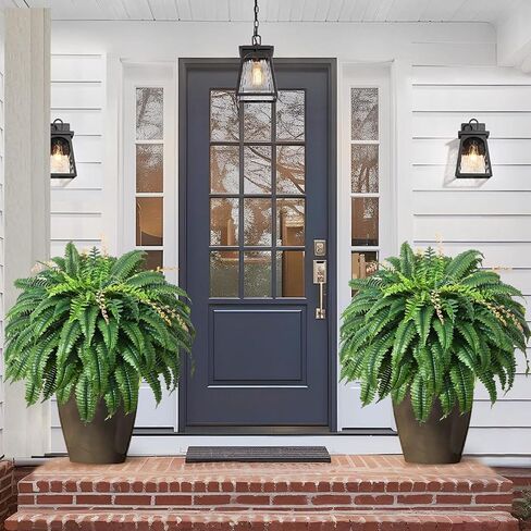 FAJUNZH 2 Pack Fake Artificial Ferns with Spike for Outdoors Look Real, 38 Branches Large Faux Boston Planter Realistic UV Resistant Hanging Artificial Fake Plants for Porch Patio in Saudi Arabia