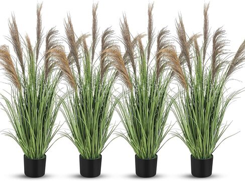 Jexine 2 Pcs Pampas Grass Potted Plants 4 ft Tall Artificial Grass Potted Artificial Greenery Floor Plants Tall in Pot for Housewarming Gift House Garden Bathroom Lobby Outdoor Decoration (Fall) in Kuwait