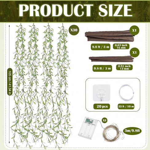 Bucherry 46 Pcs 3D Classroom Tree Wall Decoration Back to School DIY Ceiling Artificial Willow Vine Branch with Light Elementary Preschool Bulletin Board Decor for Enchant Fairy Reading Corner(Vines) in Kuwait