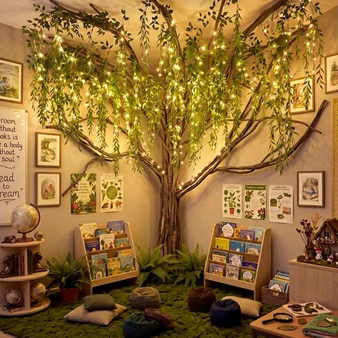 Bucherry 46 Pcs 3D Classroom Tree Wall Decoration Back to School DIY Ceiling Artificial Willow Vine Branch with Light Elementary Preschool Bulletin Board Decor for Enchant Fairy Reading Corner(Vines) in Kuwait