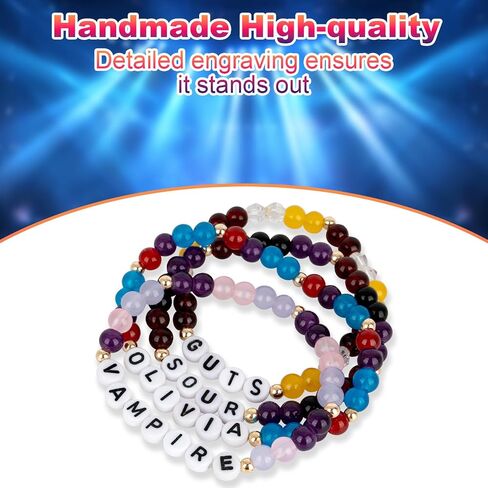 for olivia rodrigo Merch Gifts Inspired Bracelets Concert Outfit Album vinyl Poster Shirt 4 Sets Stackable Stretch Friendship Bracelets Merchandise Jewelry Birthday Gifts for Fans Women in Saudi Arabia