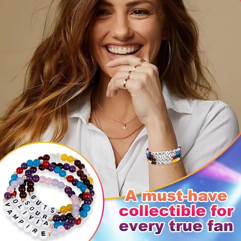 for olivia rodrigo Merch Gifts Inspired Bracelets Concert Outfit Album vinyl Poster Shirt 4 Sets Stackable Stretch Friendship Bracelets Merchandise Jewelry Birthday Gifts for Fans Women in Saudi Arabia