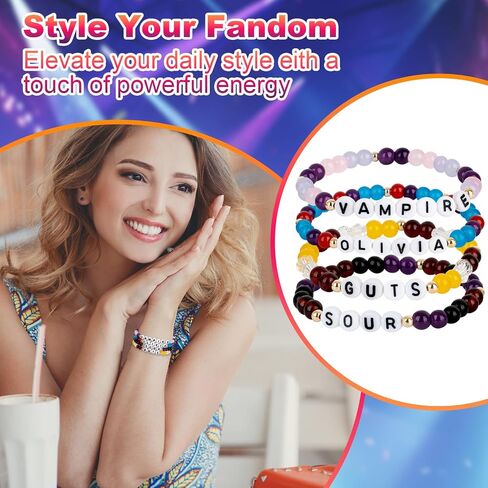 for olivia rodrigo Merch Gifts Inspired Bracelets Concert Outfit Album vinyl Poster Shirt 4 Sets Stackable Stretch Friendship Bracelets Merchandise Jewelry Birthday Gifts for Fans Women in Saudi Arabia