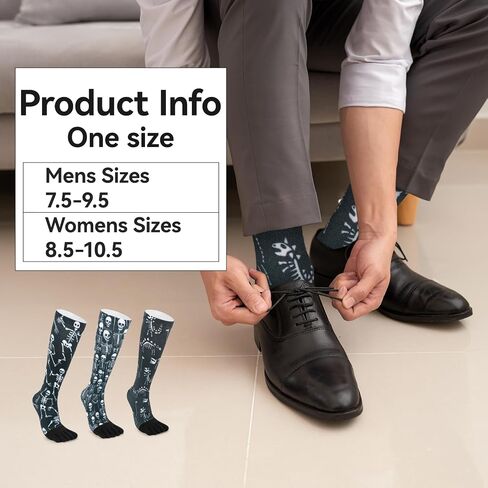 VividPrint 5-Toe Socks (3 Pairs) – Stylish Crew Socks for Women & Men, Breathable & Supportive – One Size,Dark Gray Skeleton in Saudi Arabia