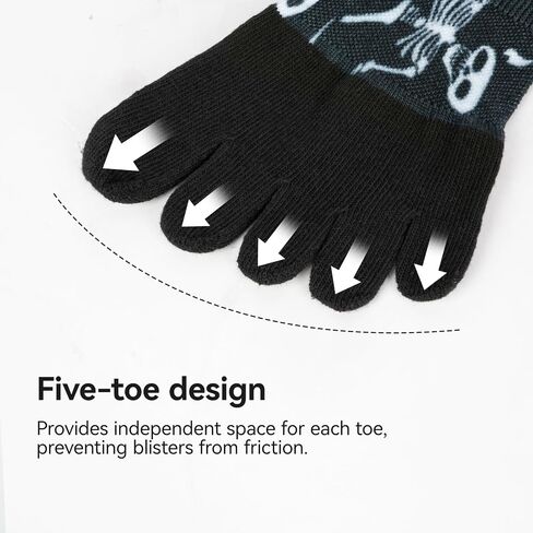 VividPrint 5-Toe Socks (3 Pairs) – Stylish Crew Socks for Women & Men, Breathable & Supportive – One Size,Dark Gray Skeleton in Saudi Arabia
