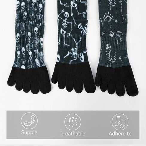 VividPrint 5-Toe Socks (3 Pairs) – Stylish Crew Socks for Women & Men, Breathable & Supportive – One Size,Dark Gray Skeleton in Saudi Arabia