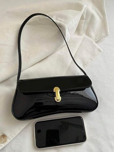 Black Women's Patent Leather Shoulder Bag Underarm Mini Handbag Classic Clutch Bags Purse Handbag in Kuwait